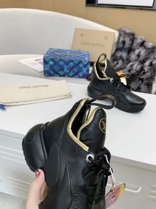 Louis Vuitton Run Away Black Embossed Monogram Gold-Trim Chunky Sneakers 4