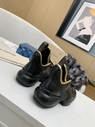 Louis Vuitton Run Away Black Embossed Monogram Gold-Trim Chunky Sneakers 7