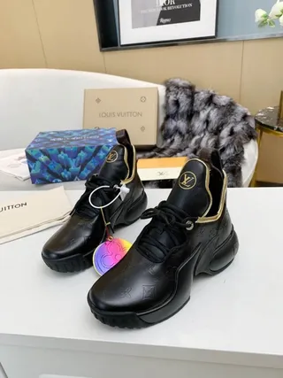 Louis Vuitton Run Away Black Embossed Monogram Gold-Trim Chunky Sneakers 9
