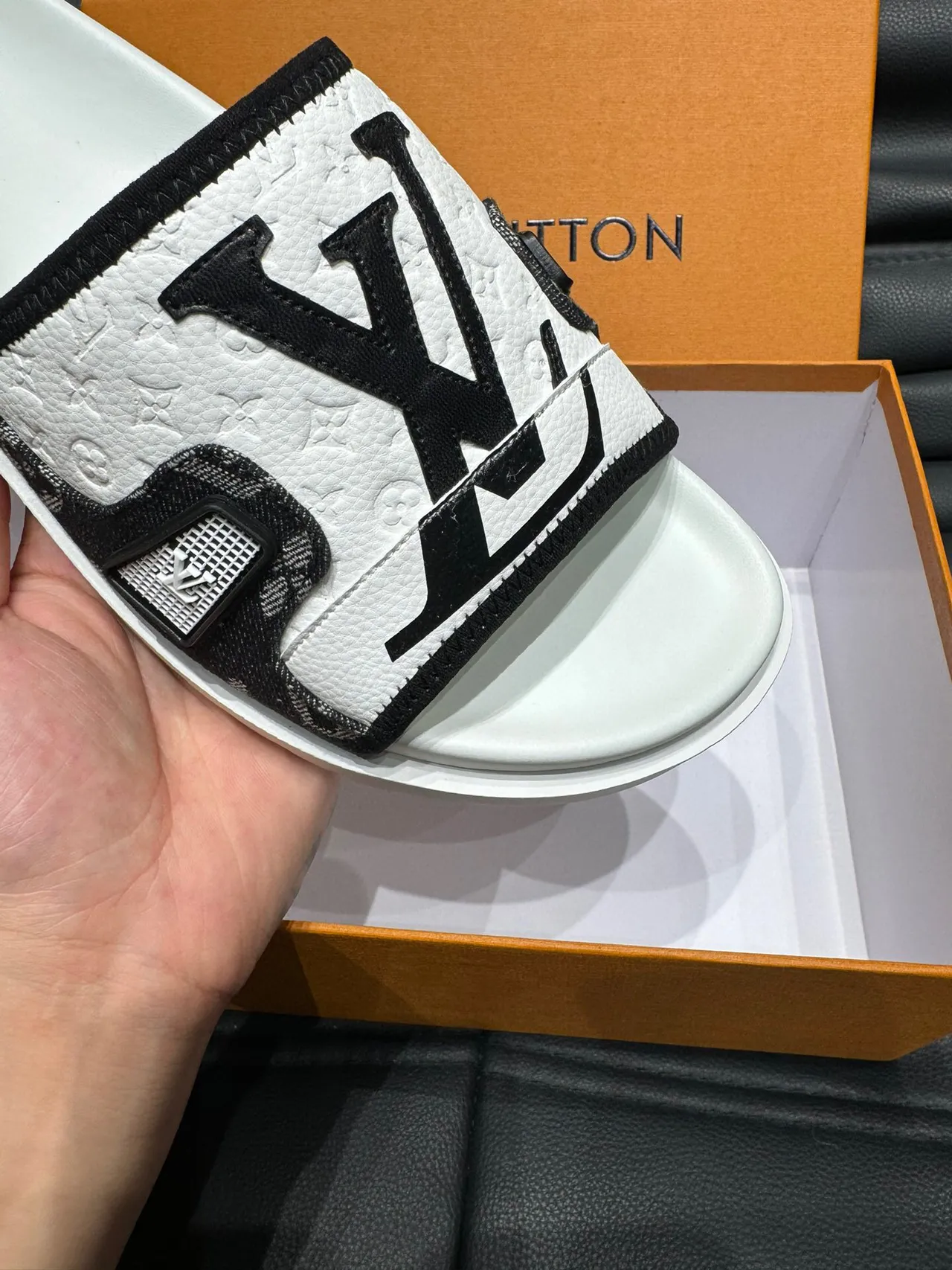 Louis Vuitton Run Away Monogram White and Black Slippers 8