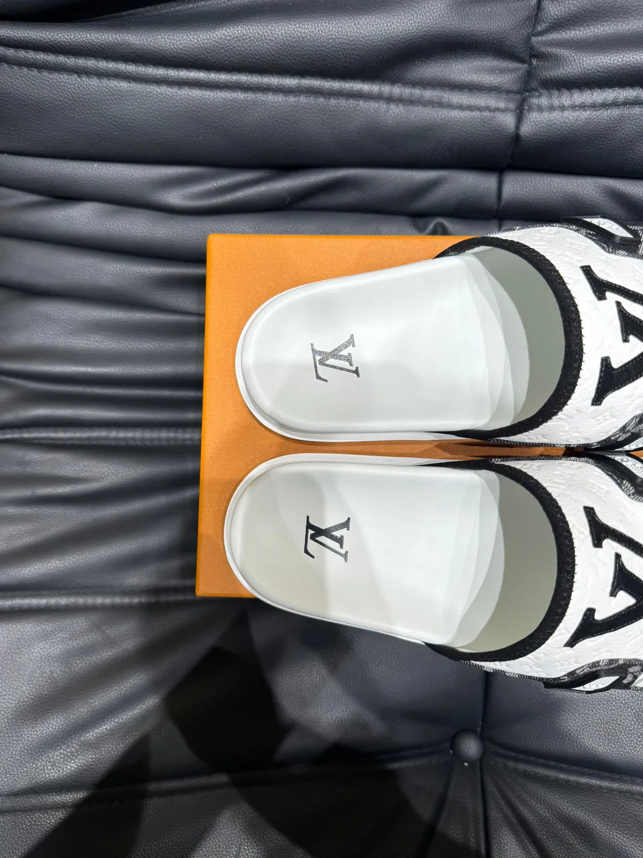 Louis Vuitton Run Away Monogram White and Black Slippers 9