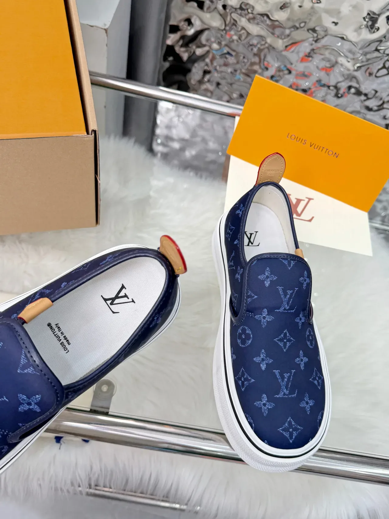 Louis Vuitton Run Away Navy White Monogram Canvas Slip-On Lifestyle Sneakers 3