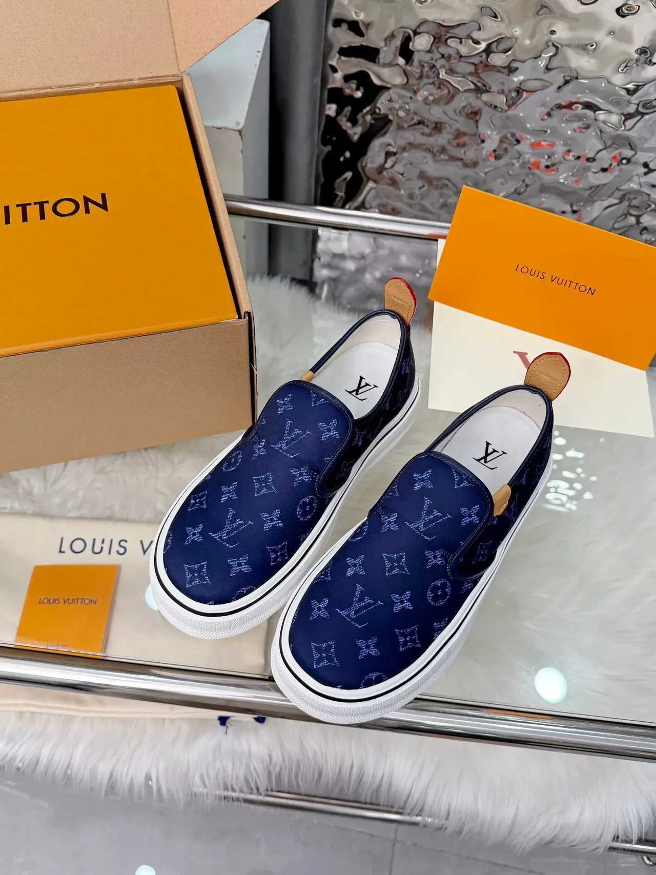 Louis Vuitton Run Away Navy White Monogram Canvas Slip-On Lifestyle Sneakers 5