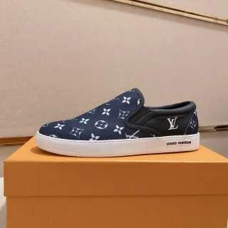 Louis Vuitton Run Away Navy White Slip-On Monogram Canvas Lifestyle Sneakers