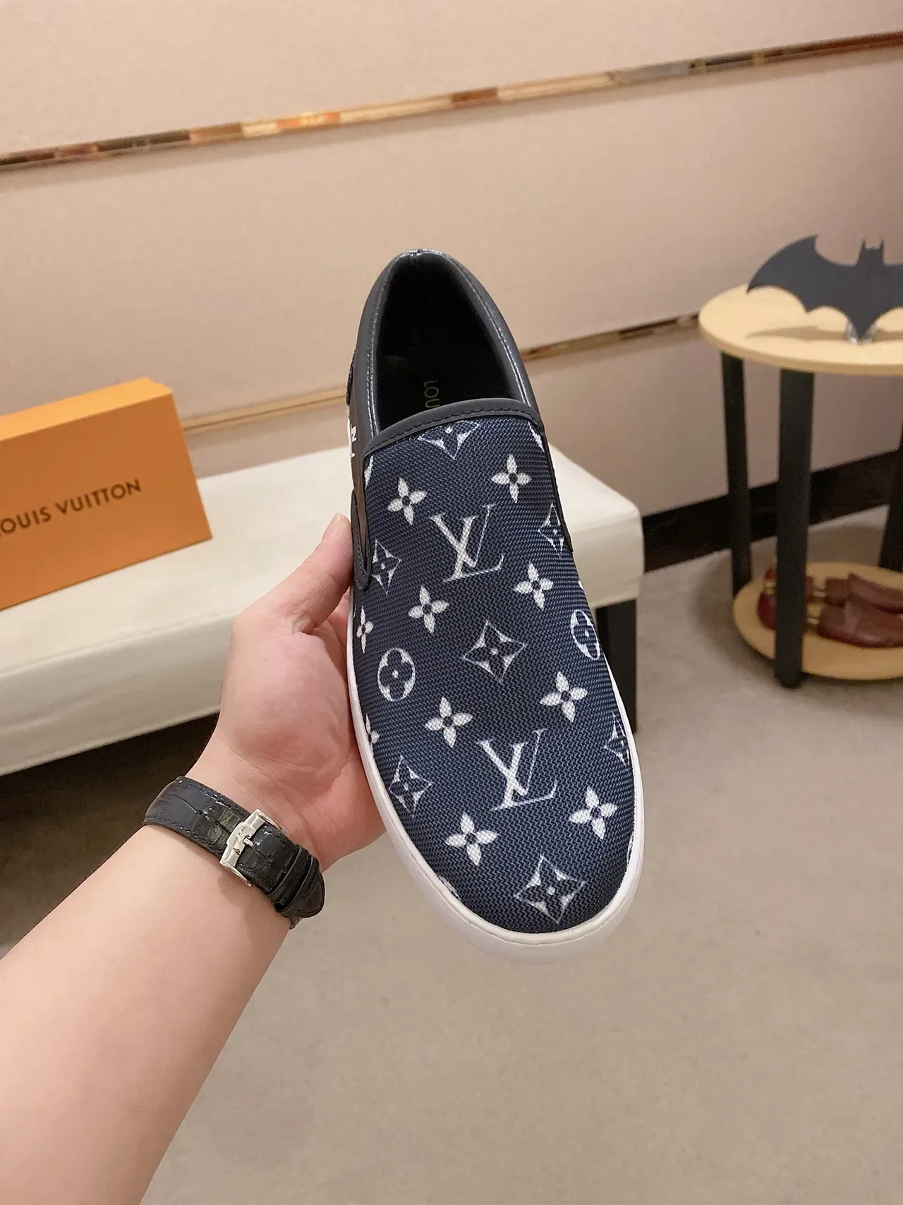 Louis Vuitton Run Away Navy White Slip-On Monogram Canvas Lifestyle Sneakers 5