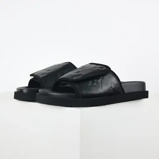 Louis Vuitton Run Away Slide काला मोनोग्राम चमड़े की चप्पल