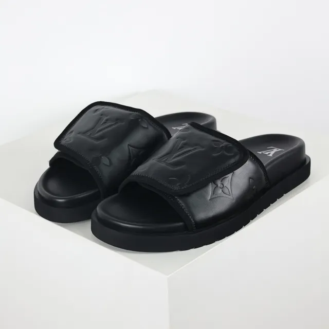 Louis Vuitton Run Away Slide Black Monogram Leather Slippers 2