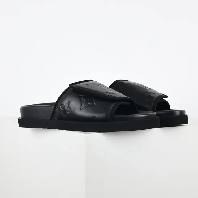 Louis Vuitton Run Away Slide Black Monogram Leather Slippers 3