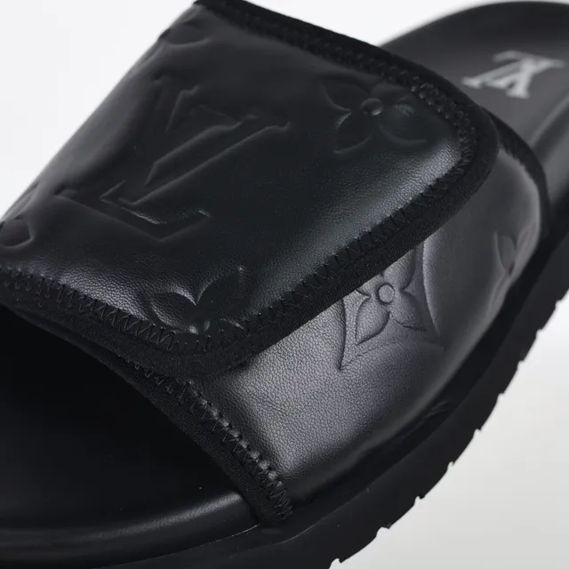 Louis Vuitton Run Away Slide Black Monogram Leather Slippers 6