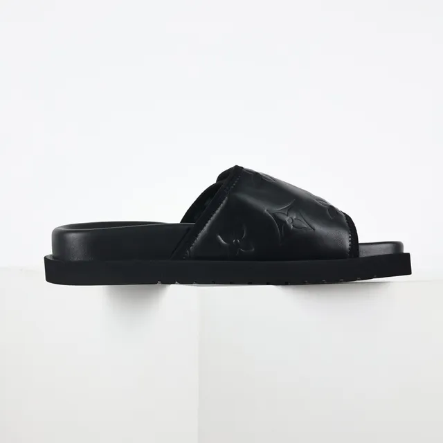 Louis Vuitton Run Away Slide Black Monogram Leather Slippers 7