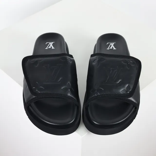 Louis Vuitton Run Away Slide Black Monogram Leather Slippers 8