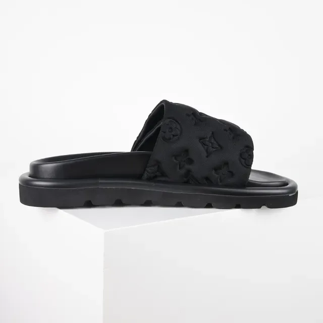 Louis Vuitton Run Away Slide Black Monogram Padded Strap Slippers 7