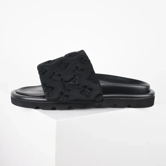 Louis Vuitton Run Away Slide Black Monogram Padded Strap Slippers 9