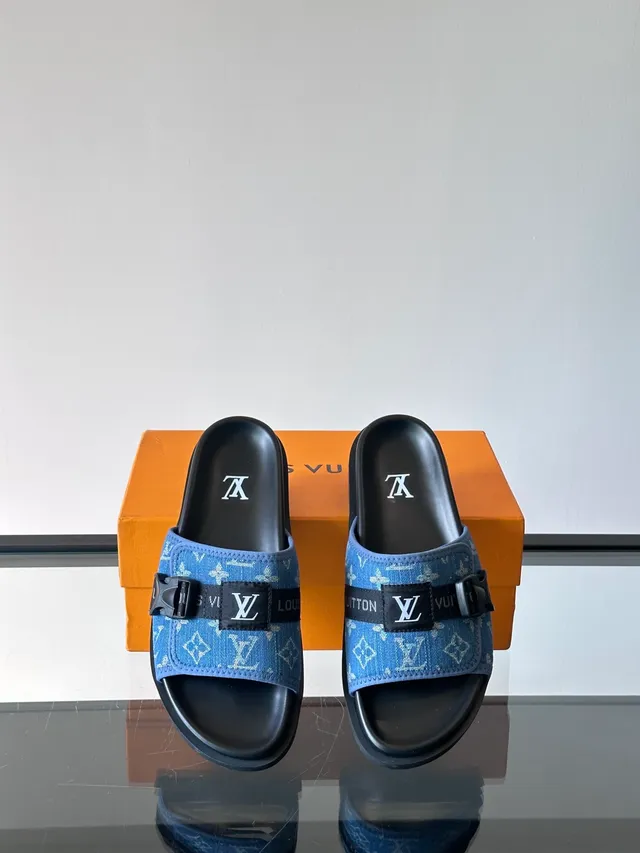 Louis Vuitton Run Away Slide Denim Monogram Blue Black Slippers 3