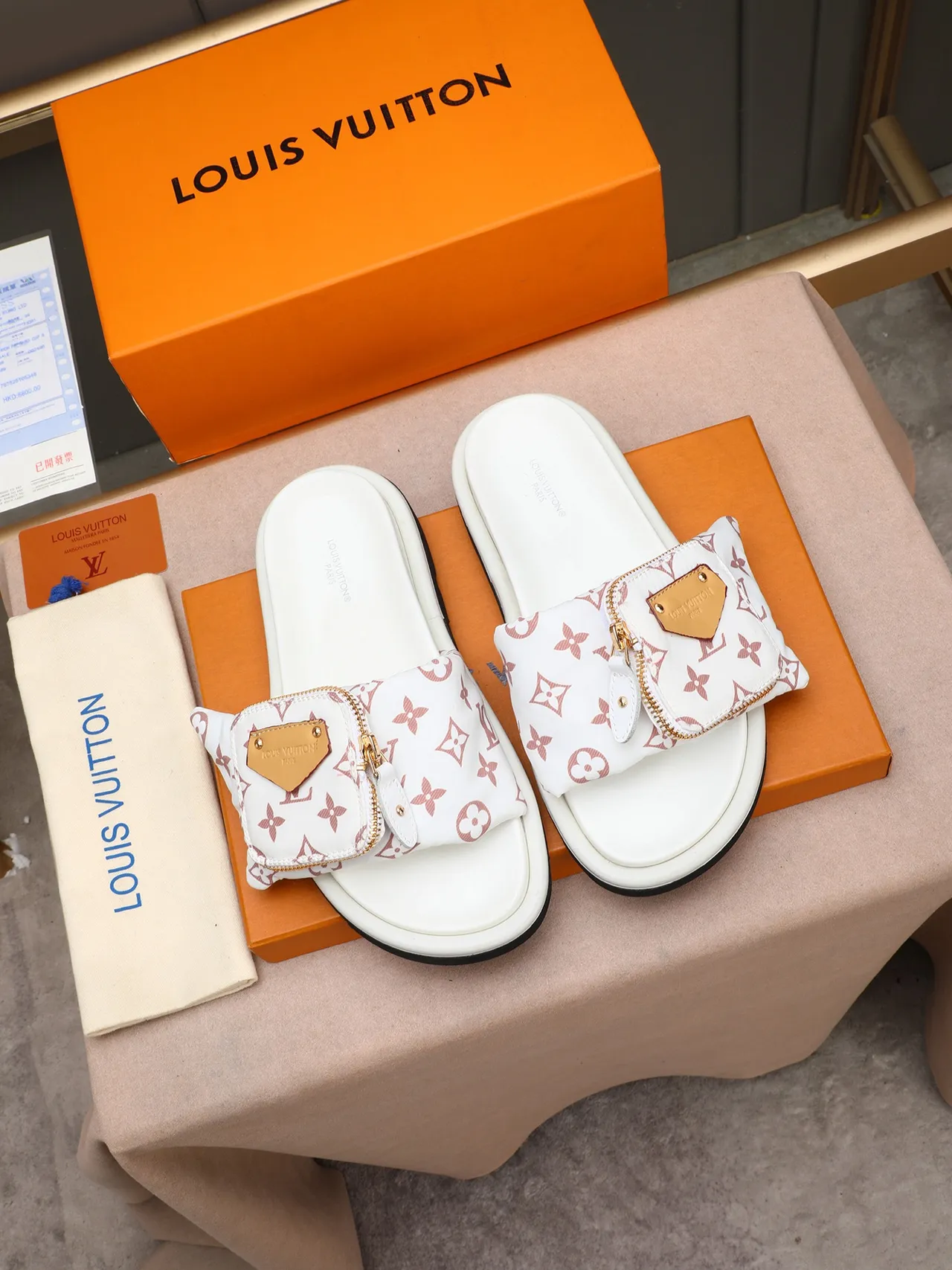 Louis Vuitton Run Away Slide White Pink Monogram Slippers 2