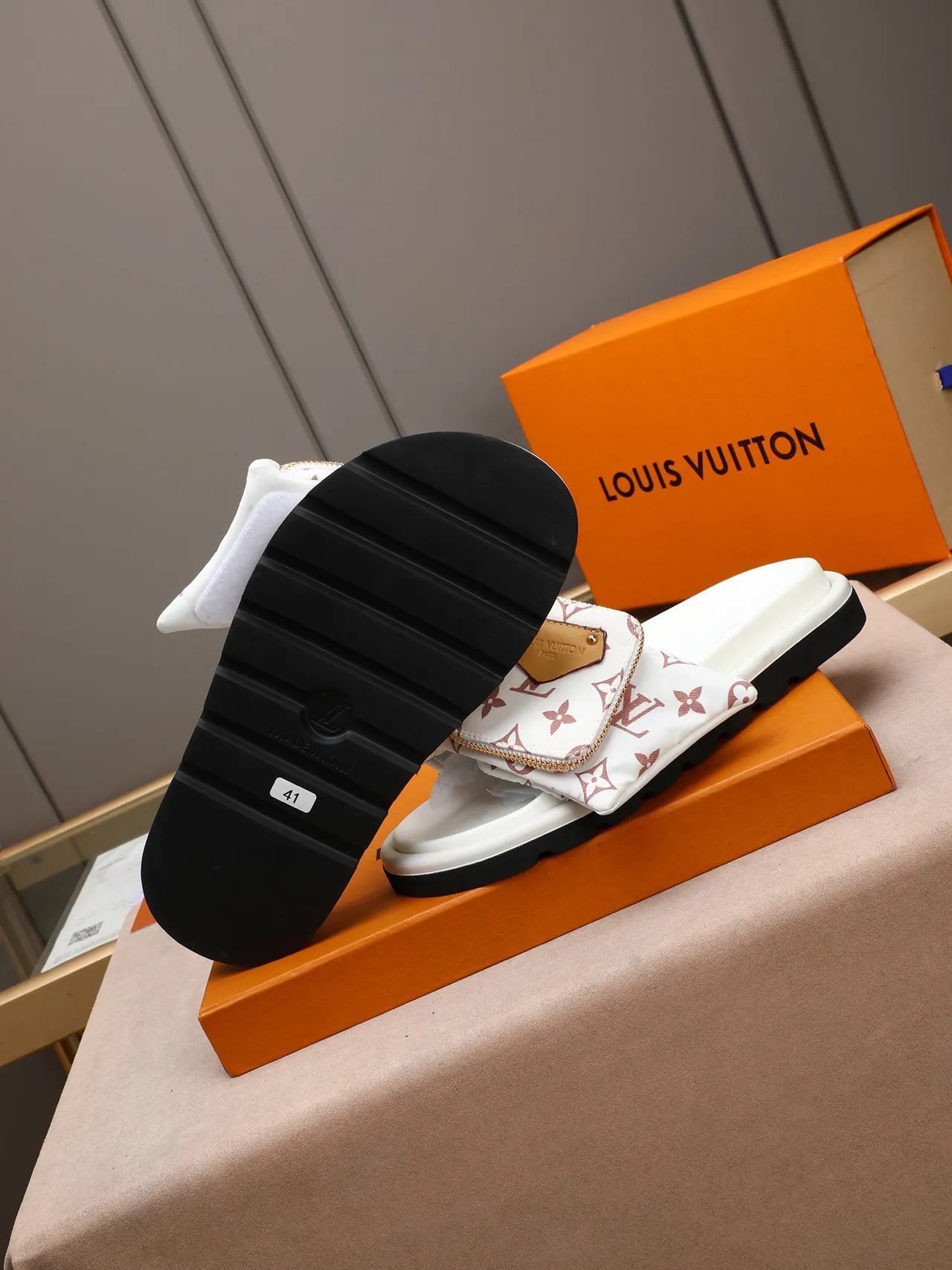 Louis Vuitton Run Away Slide White Pink Monogram Slippers 4