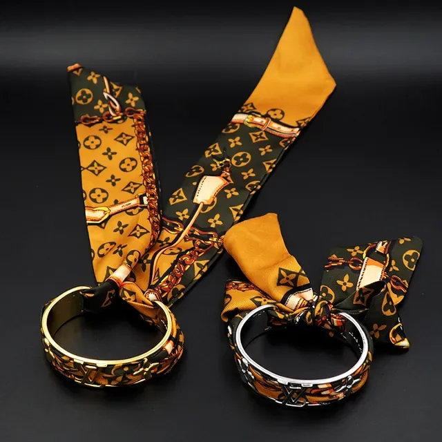 Louis Vuitton Scarf Bangle Orange Black Metal Bracelet 3