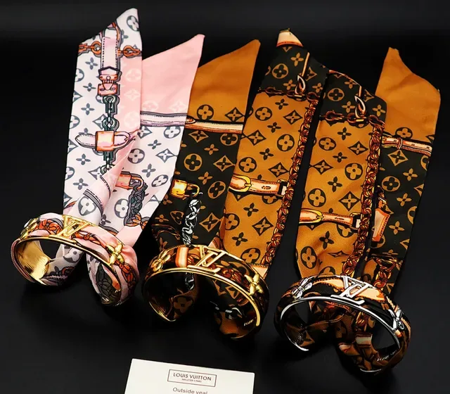 Louis Vuitton Scarf Bangle Orange Black Metal Bracelet 4
