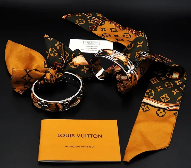 Louis Vuitton Scarf Bangle Orange Black Metal Bracelet 5
