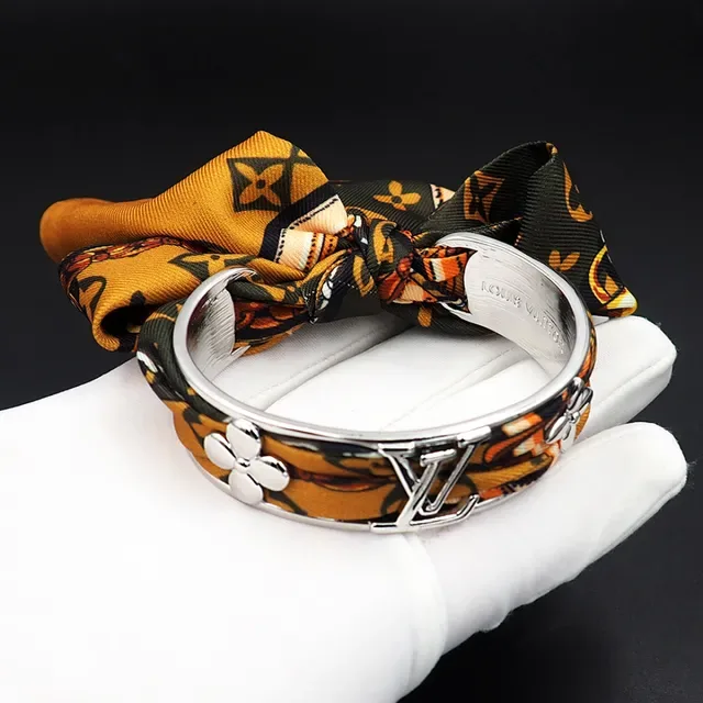 Louis Vuitton Scarf Bangle Orange Black Metal Bracelet 6