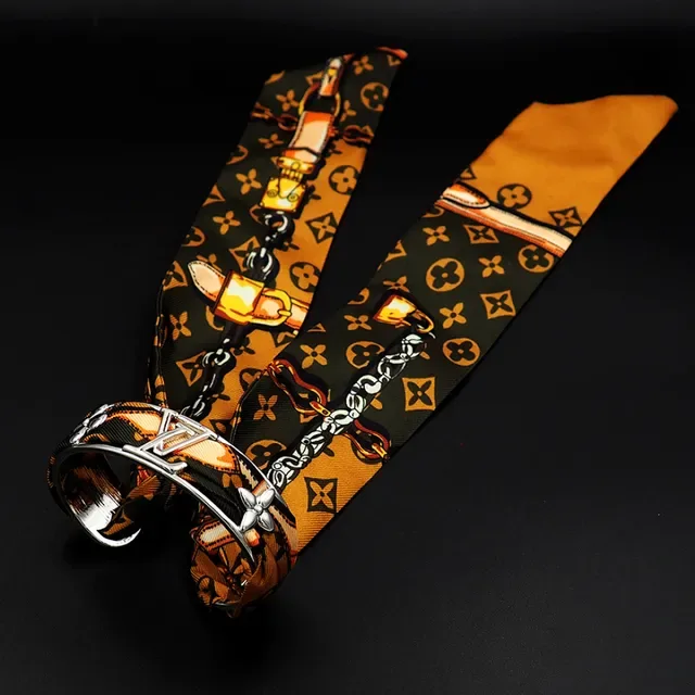 Louis Vuitton Scarf Bangle Orange Black Metal Bracelet 7