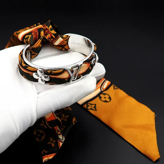 Louis Vuitton Scarf Bangle Orange Black Metal Bracelet 8