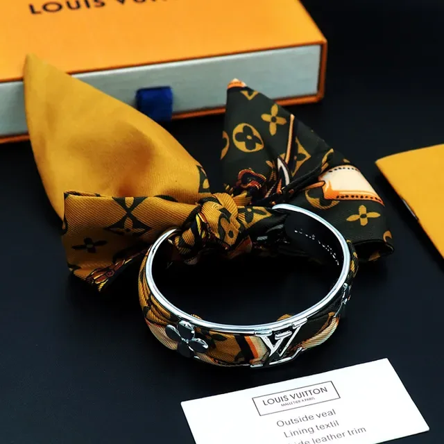Louis Vuitton Scarf Bangle Orange Black Metal Bracelet 9