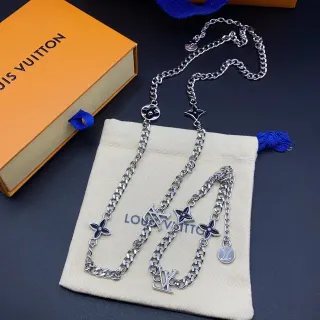 Louis Vuitton 银色黑色曲链多串饰坠饰设计项链