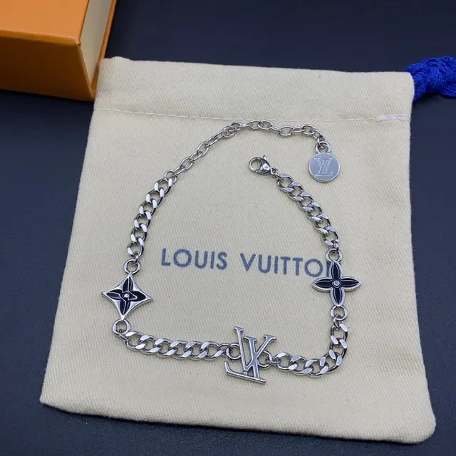 Louis Vuitton Silver Black Curb Chain Multi-Charm Pendant Design Necklace 2
