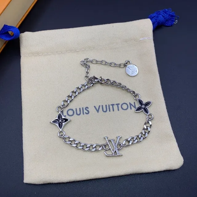 Louis Vuitton Silver Black Curb Chain Multi-Charm Pendant Design Necklace 3