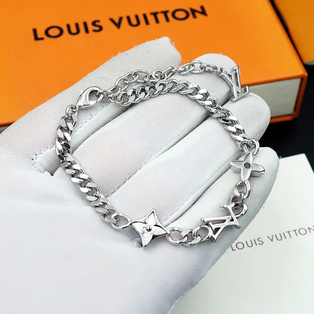 Louis Vuitton Silver Curb Chain Monogram Charm Bracelet 3