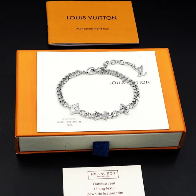 Louis Vuitton Silver Curb Chain Monogram Charm Bracelet 5