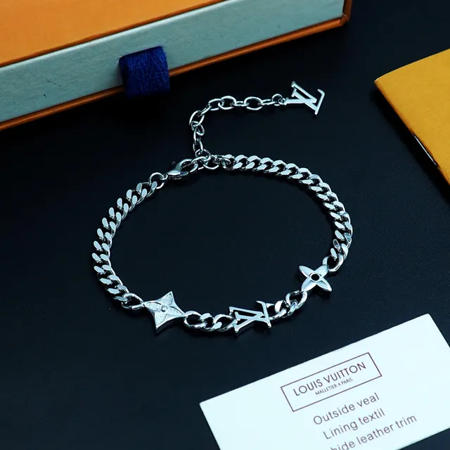 Louis Vuitton Silver Curb Chain Monogram Charm Bracelet 6