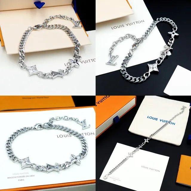 Louis Vuitton Silver Curb Chain Monogram Charm Bracelet 7