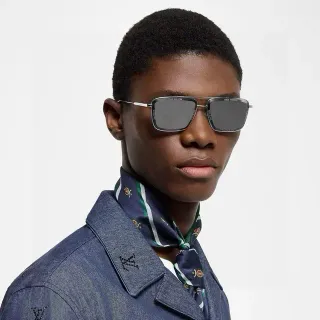 Louis Vuitton Silver Gray Rectangular Shield Thin Metal Frame Sunglasses