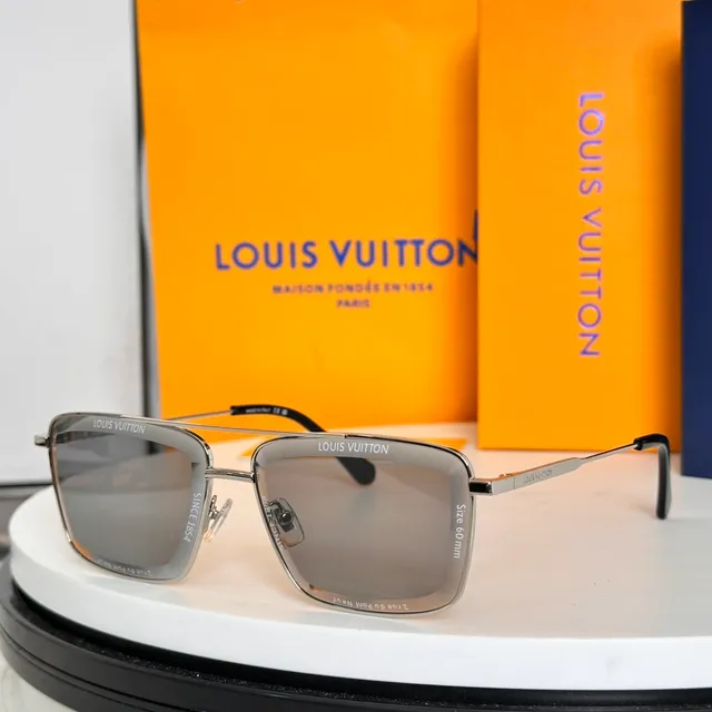 Louis Vuitton Silver Gray Rectangular Shield Thin Metal Frame Sunglasses 4
