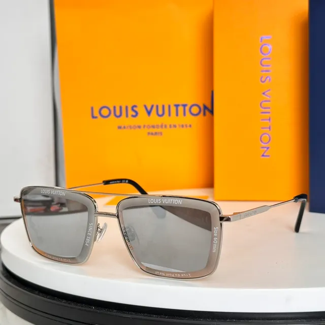 Louis Vuitton Silver Gray Rectangular Shield Thin Metal Frame Sunglasses 7