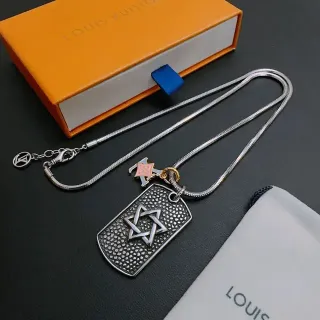 Louis Vuitton Silver Snake Chain Dog-Tag Pendant Necklace