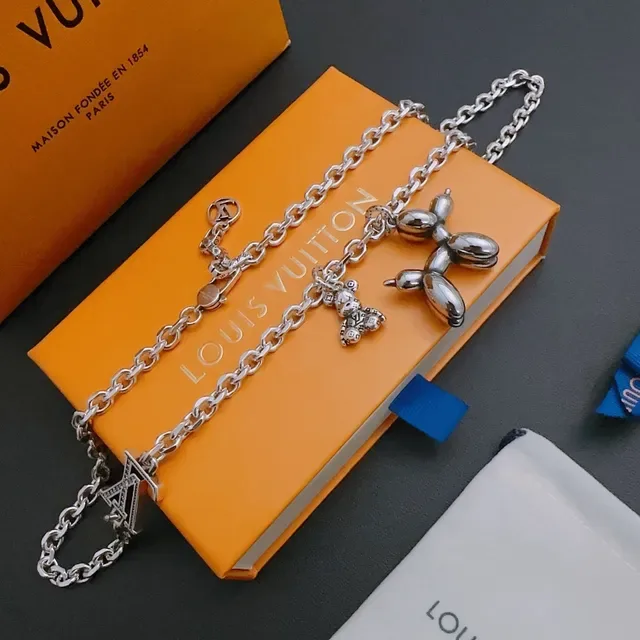 Louis Vuitton Silver-Tone LV Monogram Balloon Dog Pendant Necklace 3