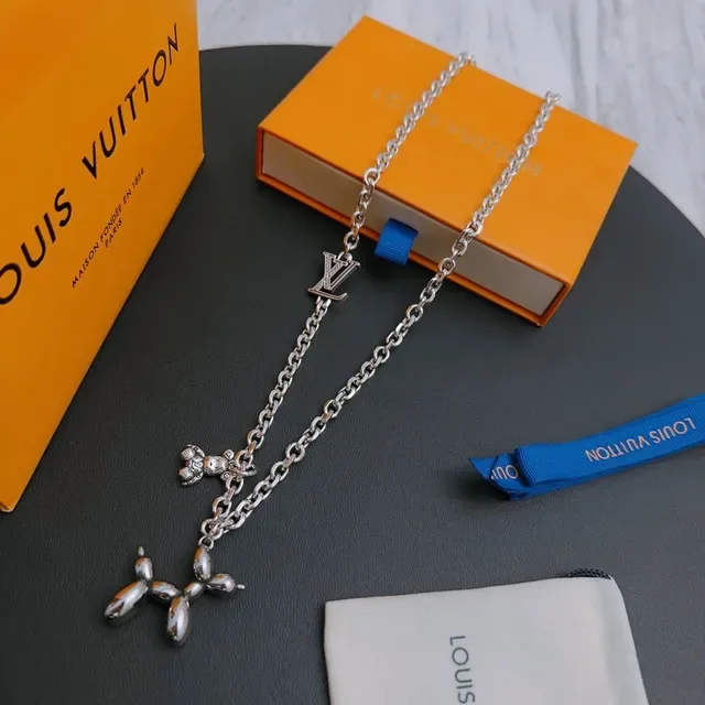 Louis Vuitton Silver-Tone LV Monogram Balloon Dog Pendant Necklace 5