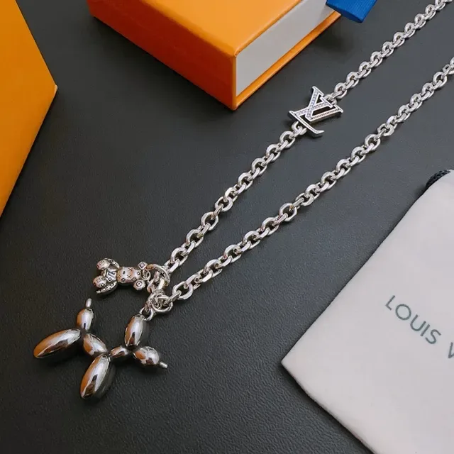 Louis Vuitton Silver-Tone LV Monogram Balloon Dog Pendant Necklace 6