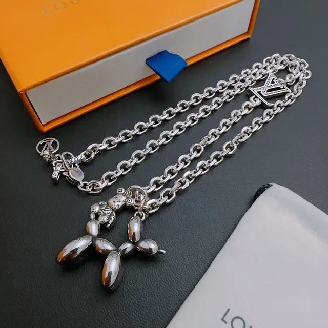 Louis Vuitton Silver-Tone LV Monogram Balloon Dog Pendant Necklace 9