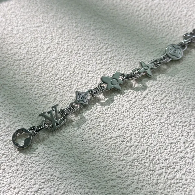 Louis Vuitton Silver White Multi-Charm Polished Metal Bracelet 3