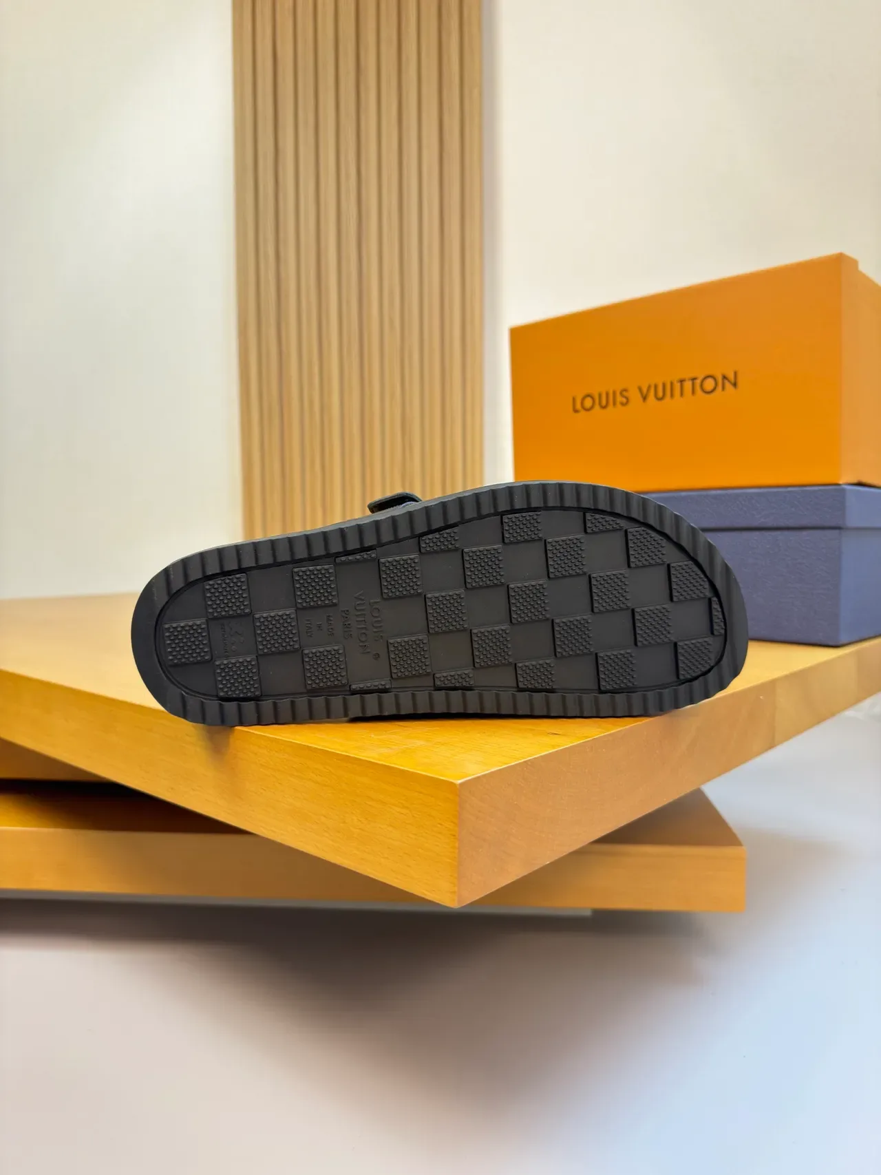 Louis Vuitton Slide Brown Black Monogram Canvas Leather Strap Slippers 2