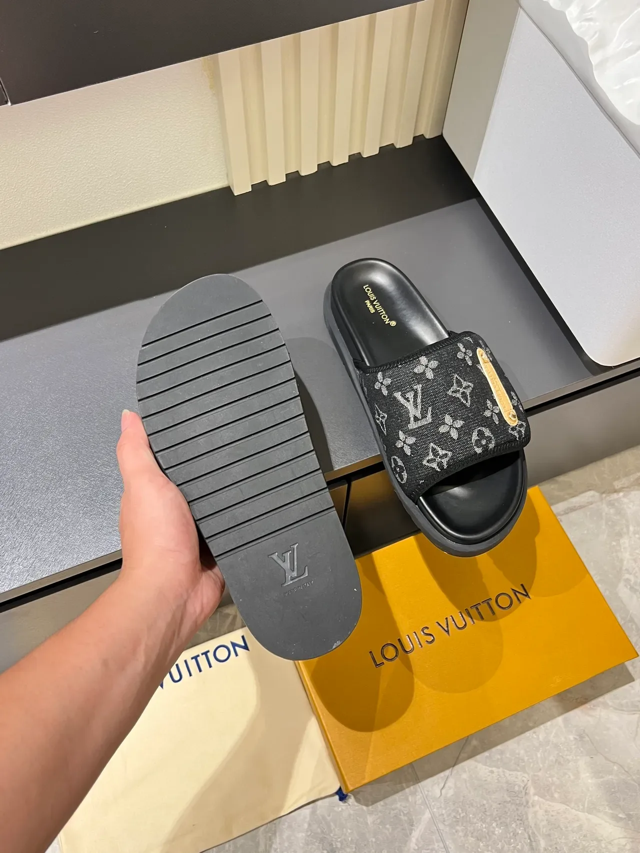 Louis Vuitton Slide Sandals Monogram Canvas Strap Slippers 4