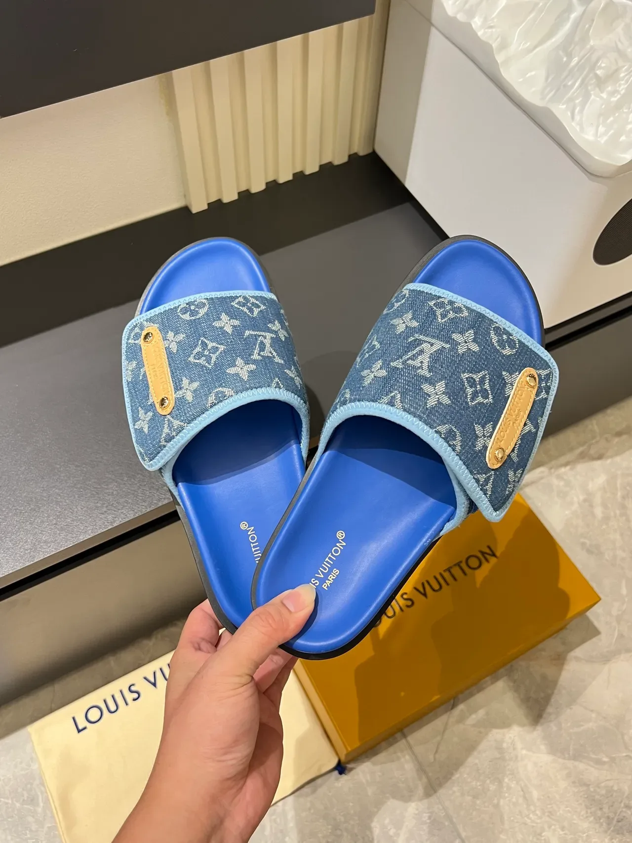 Louis Vuitton Slide Sandals Monogram Canvas Strap Slippers 6