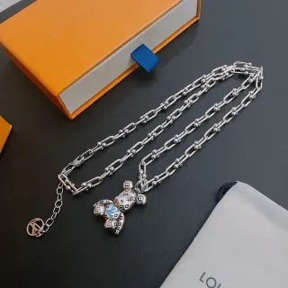 Louis Vuitton Teddy Bear Monogram Enamel Silver Necklace