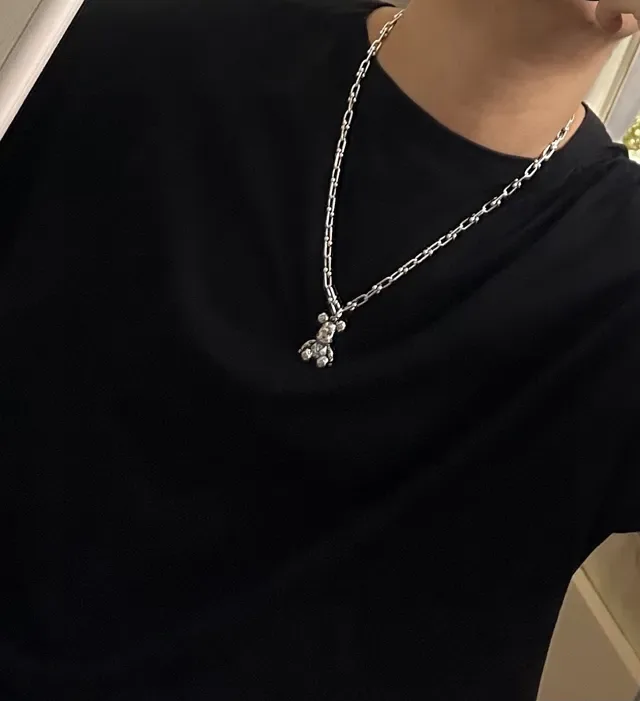 Louis Vuitton Teddy Bear Monogram Enamel Silver Necklace 4