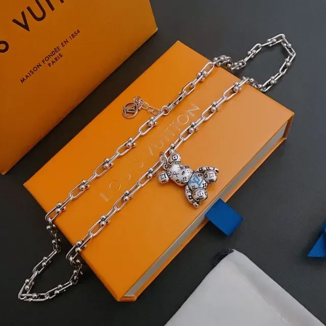 Louis Vuitton Teddy Bear Monogram Enamel Silver Necklace 8