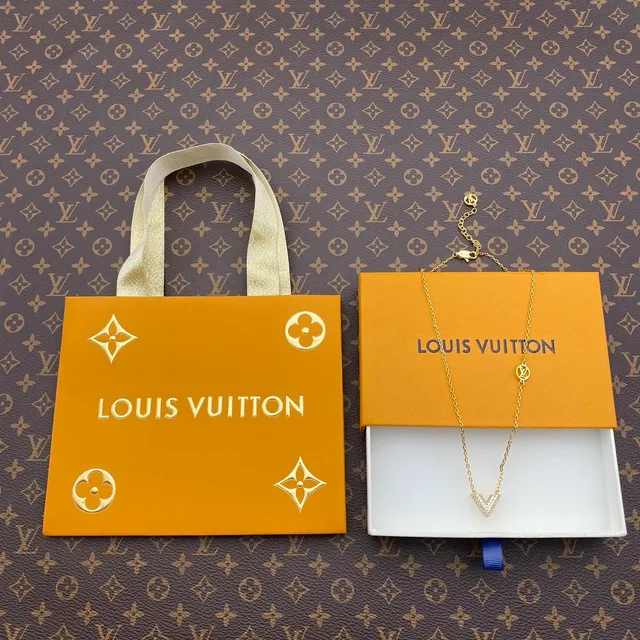 Louis Vuitton V Collection Gold-Tone Pavé Pendant Necklace 2